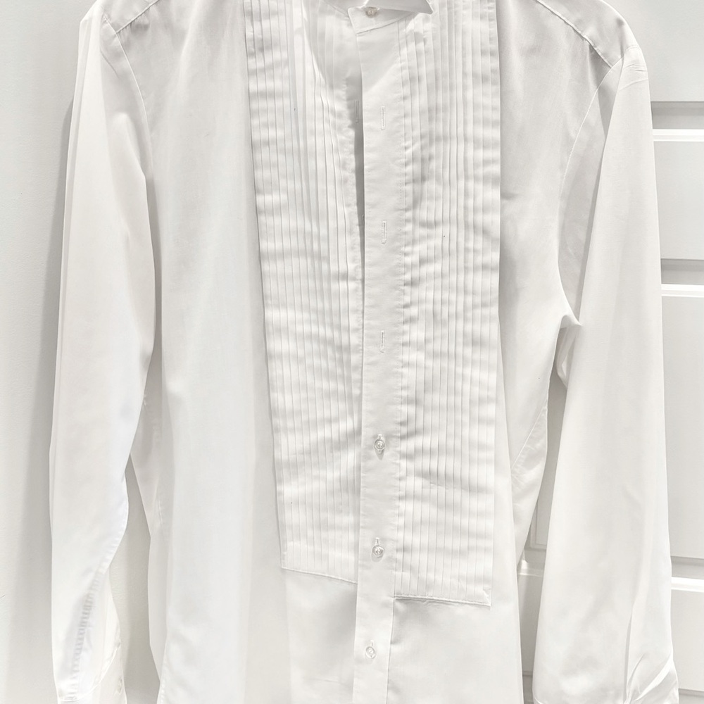 After Six White Tuxedo Shirt with Standard Pointed Collar and Subtle Texture